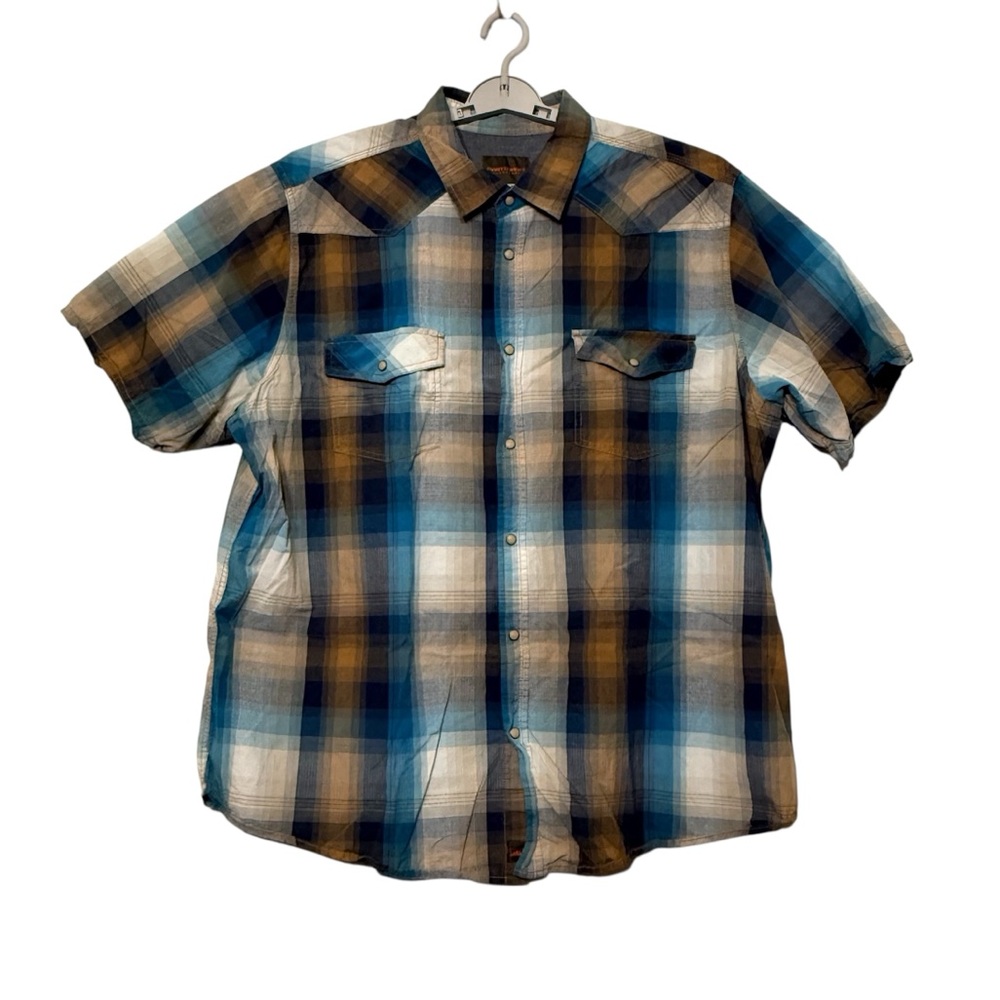 Northwest Territory Pearl Snap Plaid Cotton Shirt Ripstop Western‎ XXLT 2XL Tall